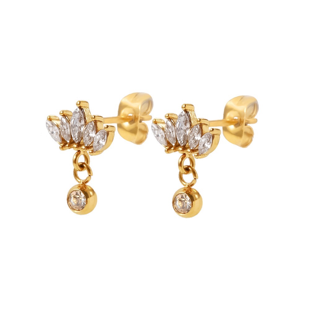 Dainty Crown dangling ball stud earrings